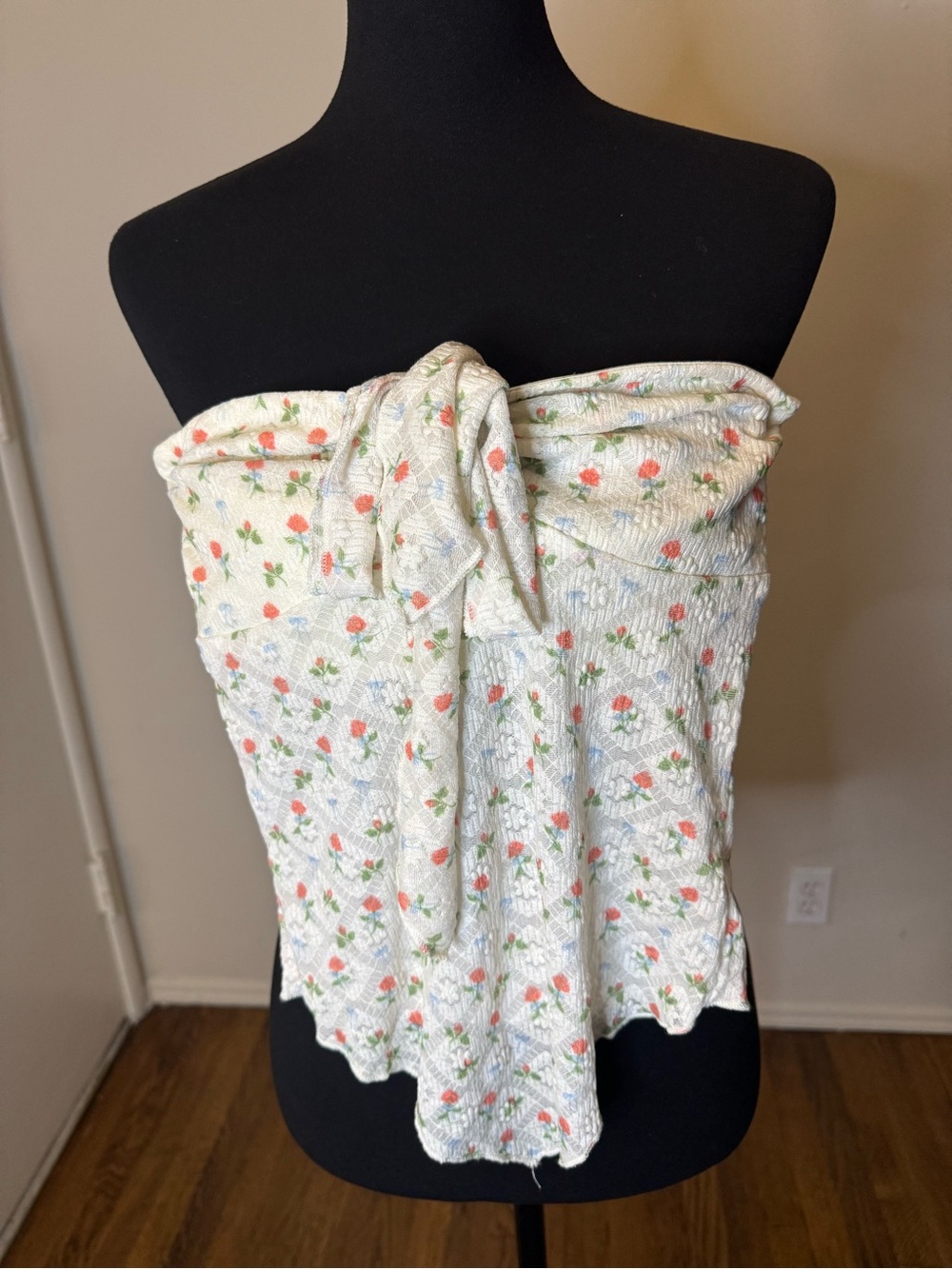 BAILEY ROSE White Floral Strapless Tie-Front Women's Top